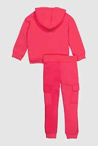 Little Girls Sherpa Lined Hoodie and Cargo Joggers Set, Pink, Size 6X