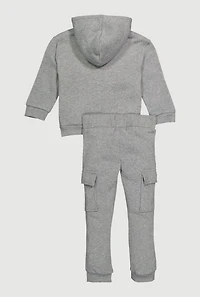 Little Girls Sherpa Lined Zip Front Hoodie and Cargo Joggers, Grey, Size 5-6