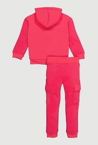 Little Girls Sherpa Lined Zip Front Hoodie and Cargo Joggers, Pink, Size 5-6