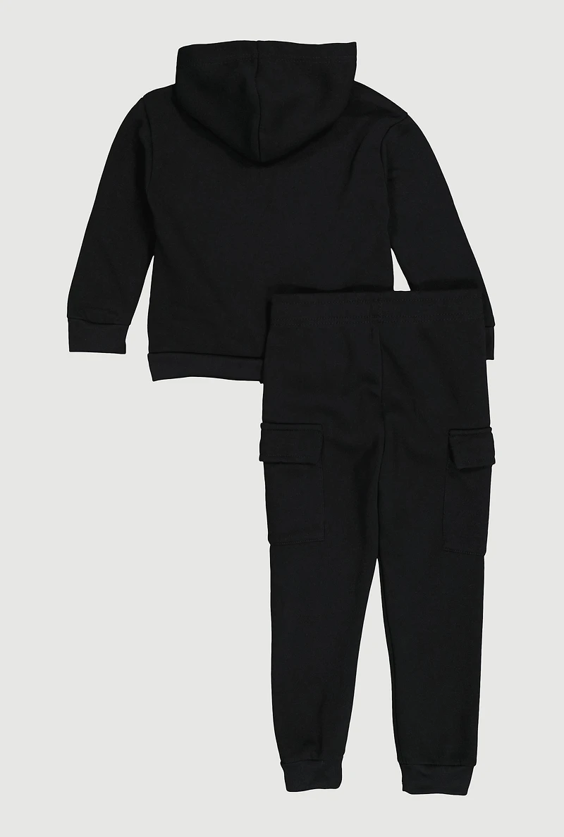 Little Girls Cute Foil Screen Patch Graphic Sweatshirt and Cargo Joggers