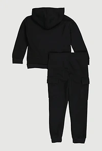 Little Girls Cute Foil Screen Patch Graphic Sweatshirt and Cargo Joggers