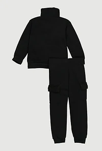 Little Girls Bow Chenille Quarter Zip Sweatshirt and Joggers