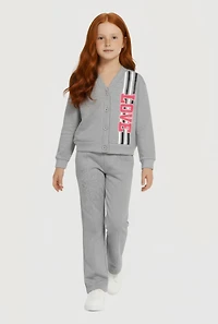 Little Girls Love Fleece Cardigan and Sweatpants Set, Grey, Size 5-6