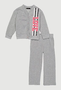 Little Girls Love Fleece Cardigan and Sweatpants Set, Grey, Size 5-6