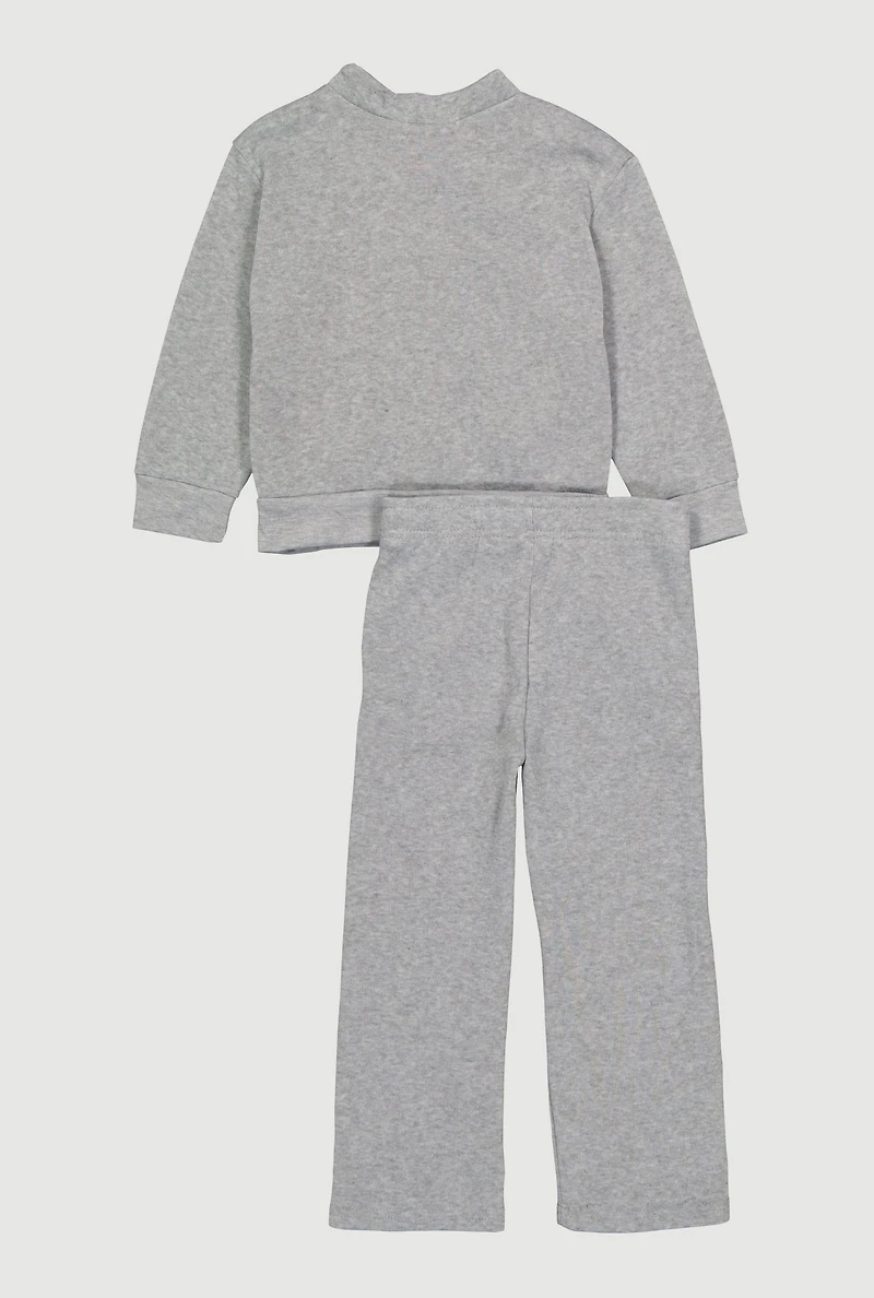 Little Girls Love Fleece Cardigan and Sweatpants Set, Grey, Size 5-6
