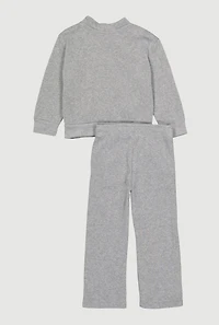 Little Girls Love Fleece Cardigan and Sweatpants Set, Grey, Size 5-6
