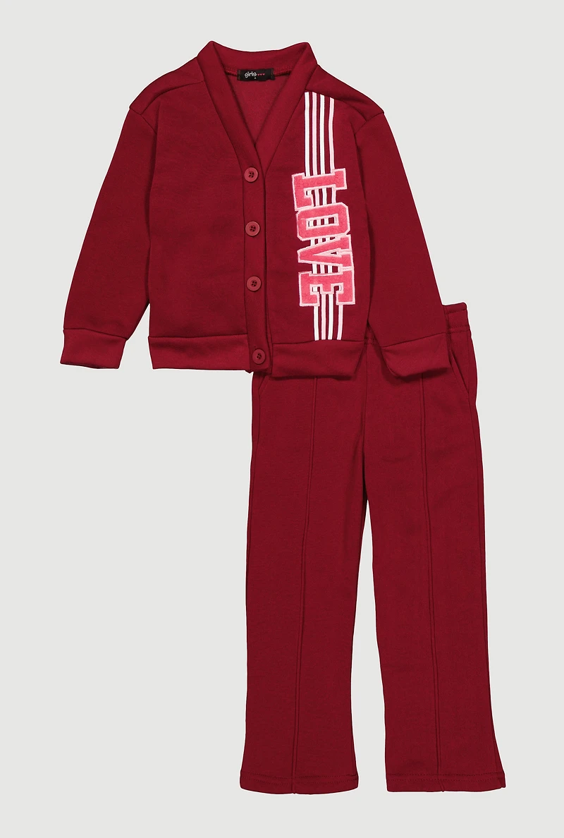 Little Girls Love Fleece Cardigan and Sweatpants Set