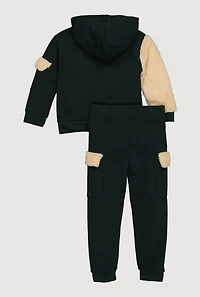 Little Girls Chenille Bear Patch Graphic Sweatshirt and Sweatpants