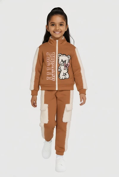 Little Girls Pretty Bear Mock Neck Sweatshirt and Joggers