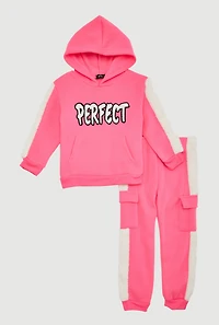 Little Girls Perfect Graphic Chenille Trim Hoodie and Joggers, Pink, Size 5-6
