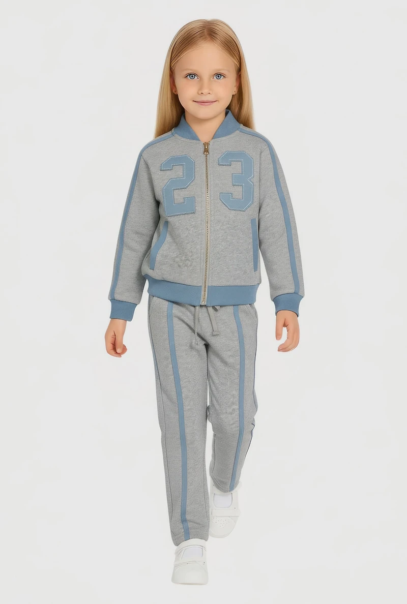 Little Girls Denim 23 Patch Graphic Sweatshirt and Sweatpants