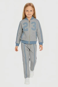 Little Girls Denim 23 Patch Graphic Sweatshirt and Sweatpants