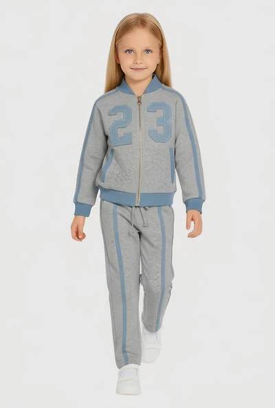 Little Girls Denim 23 Patch Graphic Sweatshirt and Sweatpants