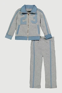 Little Girls Denim 23 Patch Graphic Sweatshirt and Sweatpants