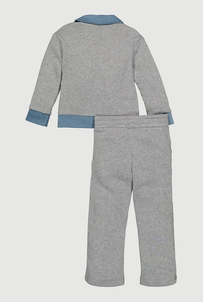Little Girls Denim 23 Patch Graphic Sweatshirt and Sweatpants