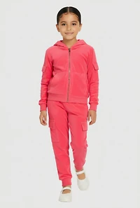 Little Girls Velour Hooded Sweatshirt and Cargo Joggers