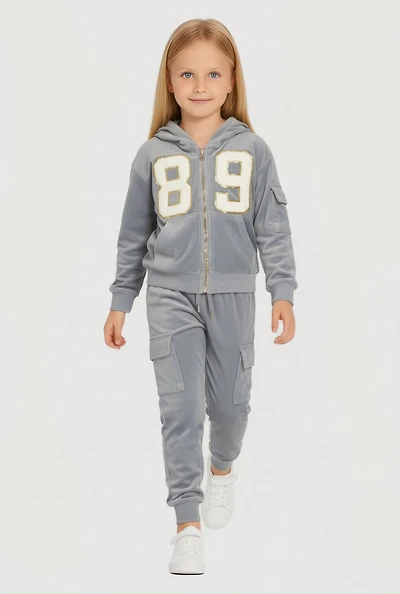 Little Girls 89 Graphic Hoodie and Cargo Sweatpants