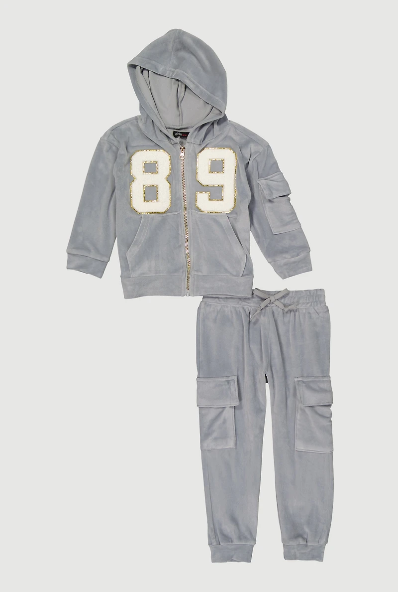 Little Girls 89 Graphic Hoodie and Cargo Sweatpants