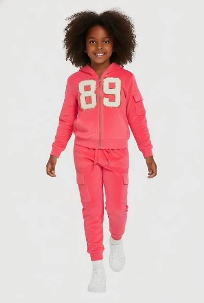 Little Girls 89 Graphic Hoodie and Cargo Sweatpants