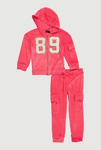 Little Girls 89 Graphic Hoodie and Cargo Sweatpants