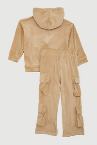 Little Girls Velour Hooded Sweatshirt and Straight Leg Cargo Pants