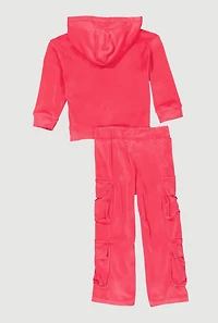 Little Girls Velour Hooded Sweatshirt and Straight Leg Cargo Pants