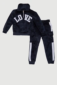 Little Girls Velour Love Graphic Sweatshirt and Cargo Joggers, 4