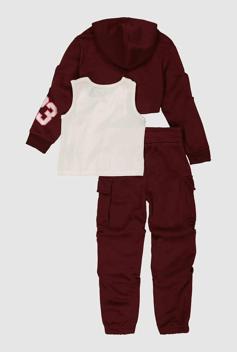 Little Girls Chicago Graphic Sweatshirt and Sweatpants with Tank Top, Burgundy,