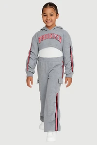 Little Girls Graphic Hoodie and Tank Top with Sweatpants, Grey, Size 5-6