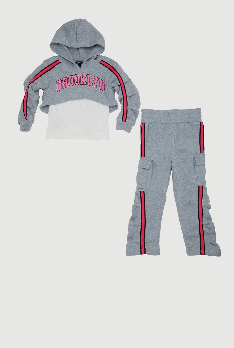 Little Girls Graphic Hoodie and Tank Top with Sweatpants, Grey, Size 5-6