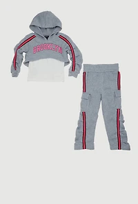 Little Girls Graphic Hoodie and Tank Top with Sweatpants, Grey, Size 5-6