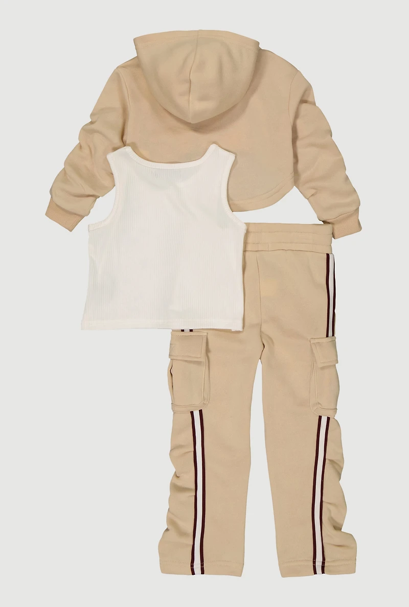 Little Girls Graphic Hoodie and Tank Top with Sweatpants,