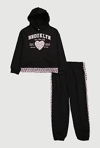 Girls Brooklyn 1992 Graphic Sweatshirt and Sweatpants, Black, Size 14-16
