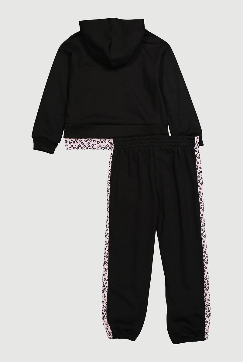 Girls Brooklyn 1992 Graphic Sweatshirt and Sweatpants, Black, Size 10-12