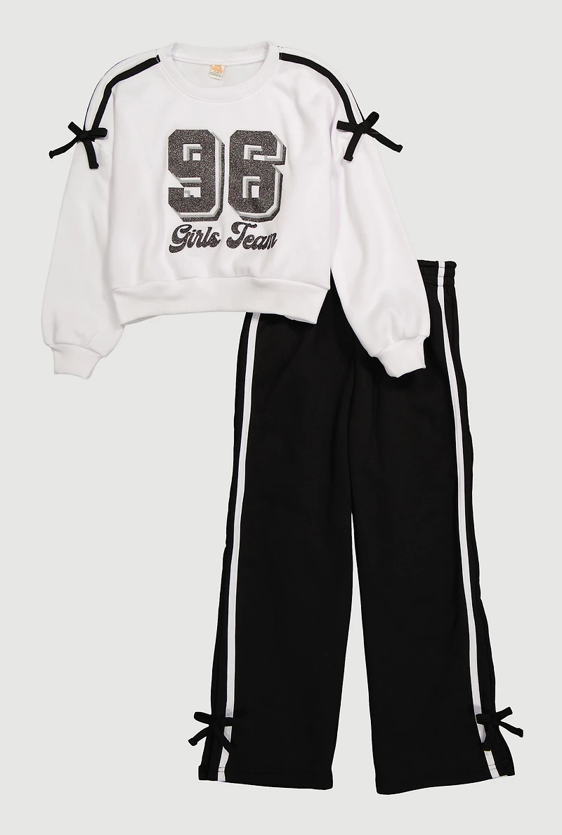Girls 96 Girls Team Graphic Sweatshirt and Sweatpants, White, Size 10-12