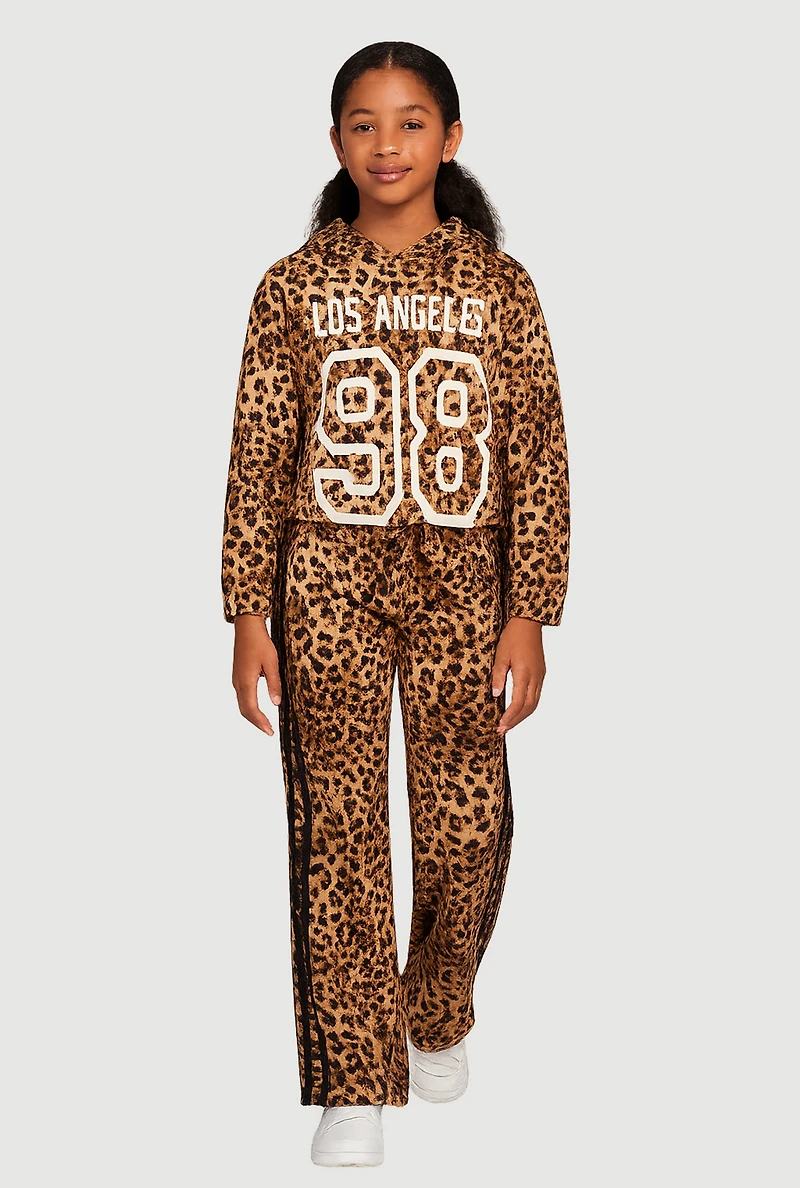 Girls Los Angeles 98 Leopard Print Hoodie and Sweatpants, Brown, Size 14-16