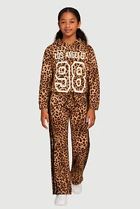 Girls Los Angeles 98 Leopard Print Hoodie and Sweatpants, Brown, Size 14-16