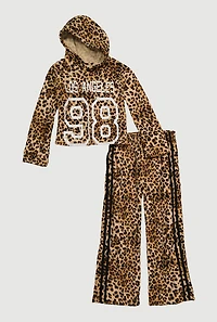 Girls Los Angeles 98 Leopard Print Hoodie and Sweatpants, Brown, Size 14-16