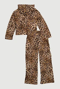 Girls Los Angeles 98 Leopard Print Hoodie and Sweatpants, Brown, Size 14-16