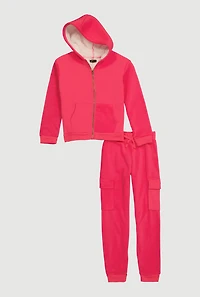 Girls Sherpa Lined Hoodie and Cargo Joggers Set