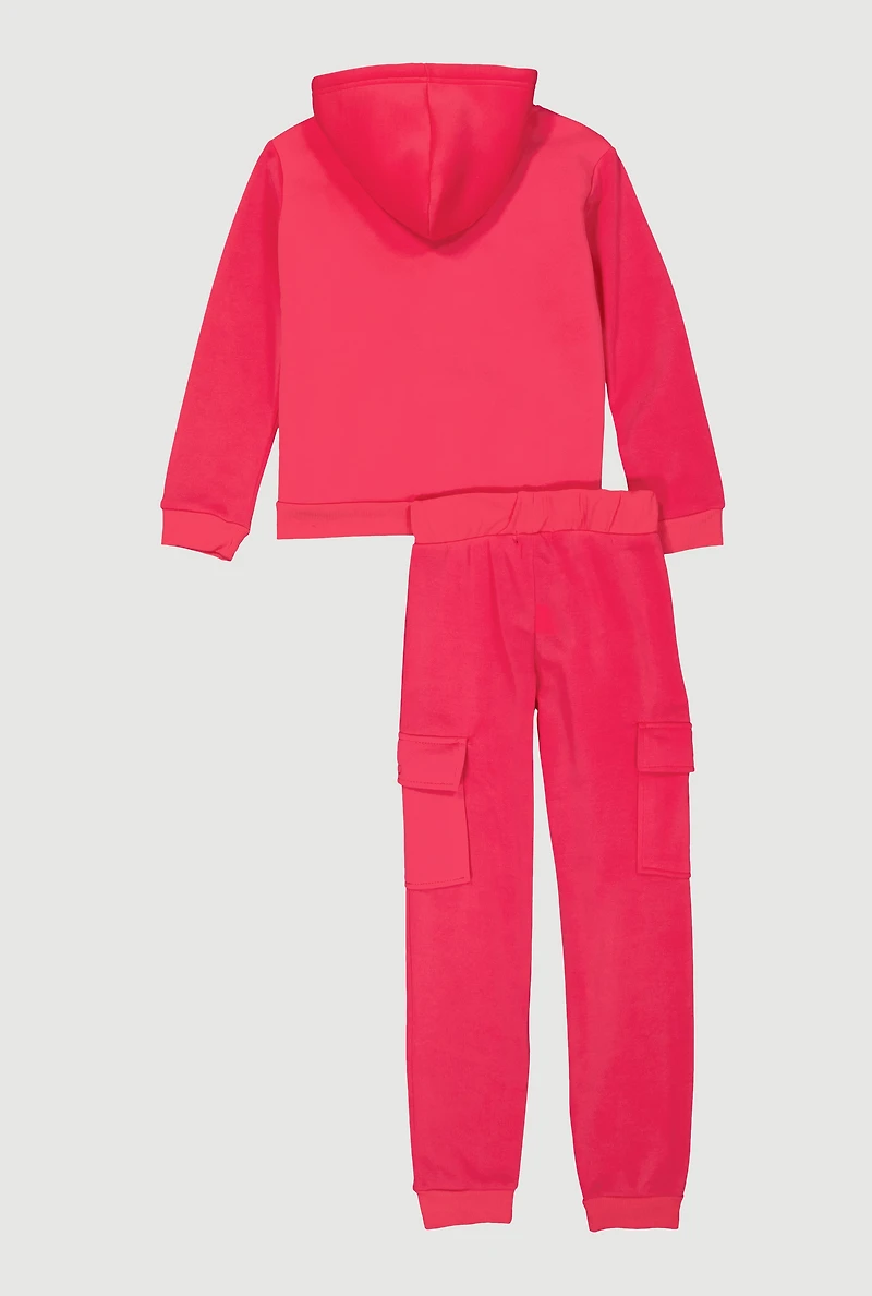 Girls Sherpa Lined Hoodie and Cargo Joggers Set