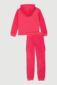 Girls Sherpa Lined Hoodie and Cargo Joggers Set