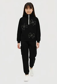 Girls Bow Chenille Quarter Zip Sweatshirt and Joggers