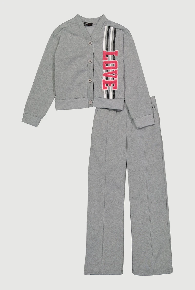 Girls Love Fleece Cardigan and Sweatpants Set