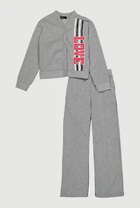 Girls Love Fleece Cardigan and Sweatpants Set