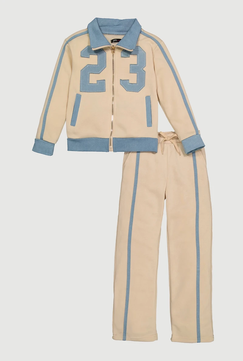 Girls 23 Graphic Collared Zip Front Sweatshirt and Sweatpants