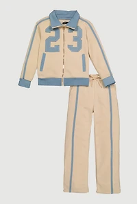 Girls 23 Graphic Collared Zip Front Sweatshirt and Sweatpants