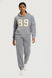 Girls 89 Chenille Patch Zip Up Velour Hoodie and Joggers Set