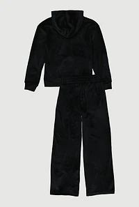 Girls Velour NY Graphic Hoodie and Sweatpants, Black, Size 14-16