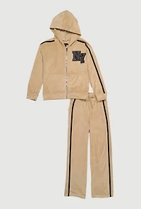Girls Velour NY Graphic Hoodie and Sweatpants